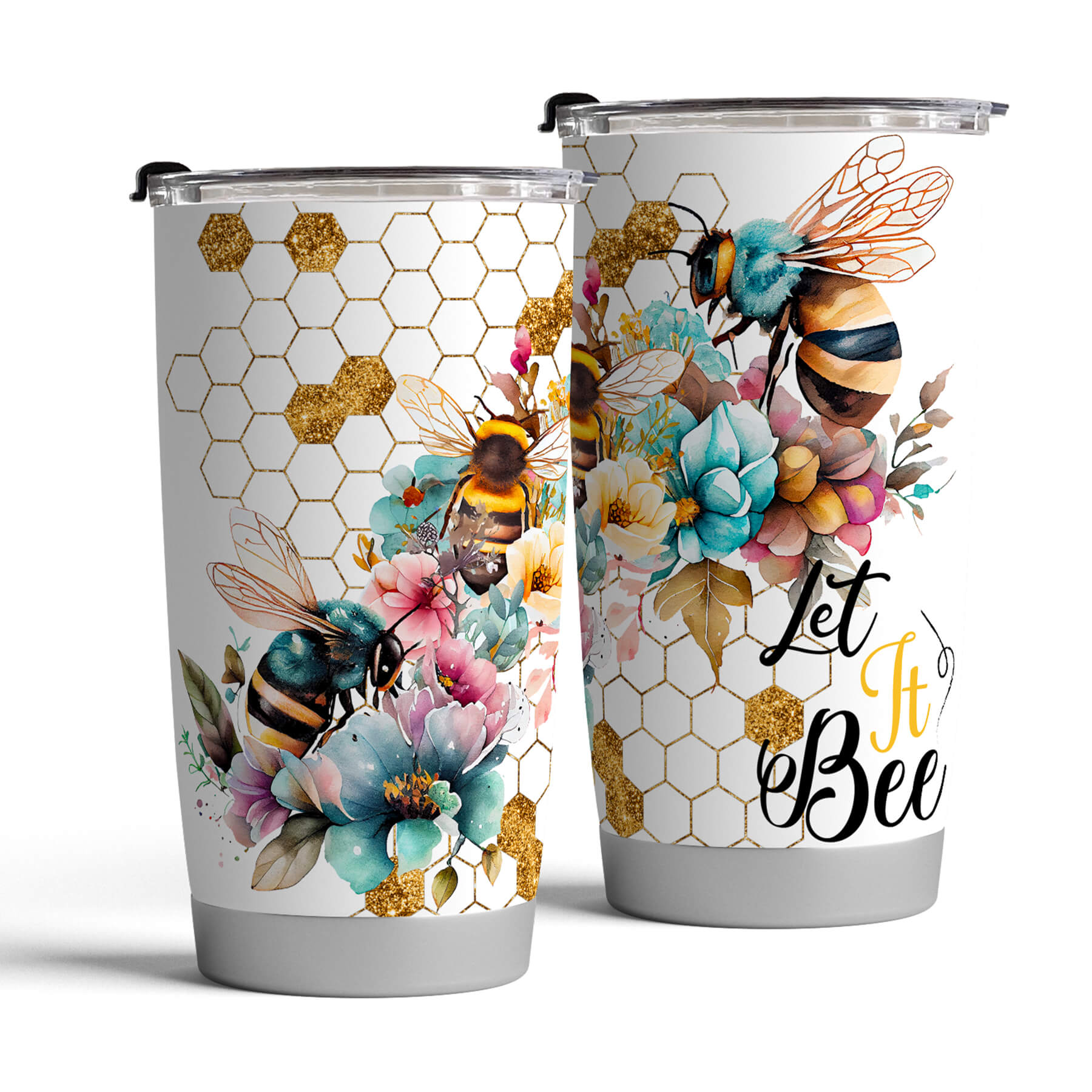 20oz Stainless Steel Bee-Inspired Insulated Coffee Tumbler - Perfect Gift for Bee Lovers - fancyfams