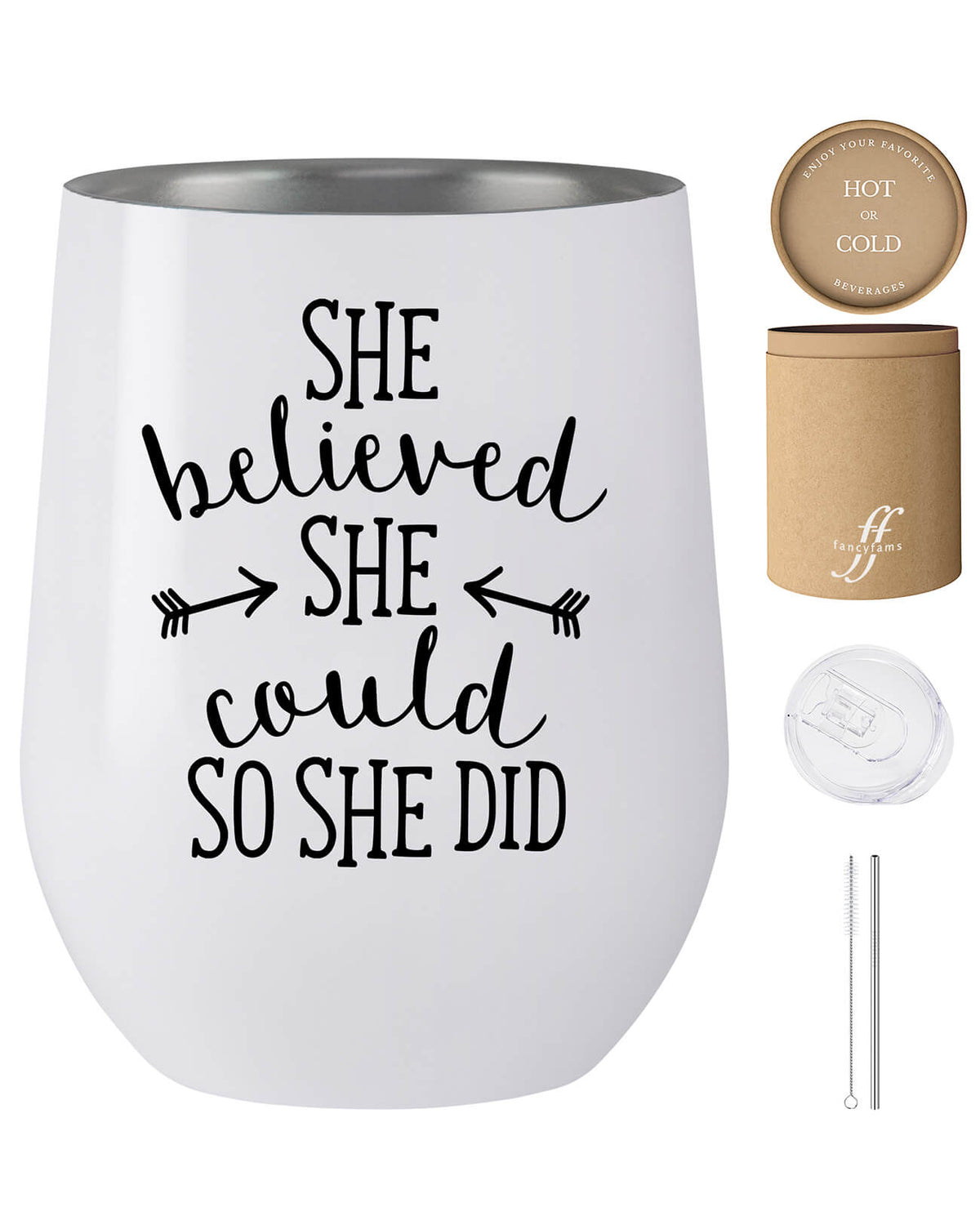 Empowering Women&#39;s Coffee Cup: &#39;She Believed She Could, So She Did&#39; 12 oz Stainless Steel Tumbler - fancyfams