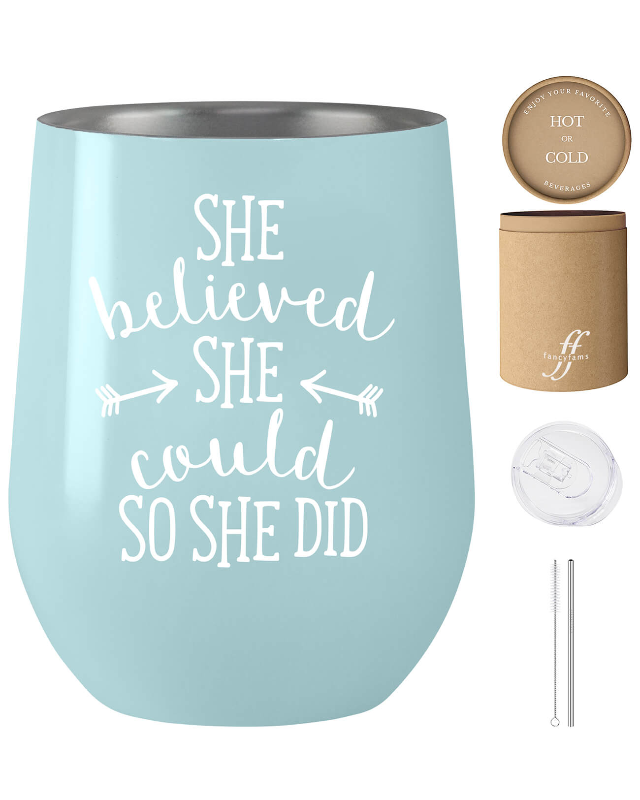 Empowering Women's Coffee Cup: 'She Believed She Could, So She Did' 12 oz Stainless Steel Tumbler - fancyfams