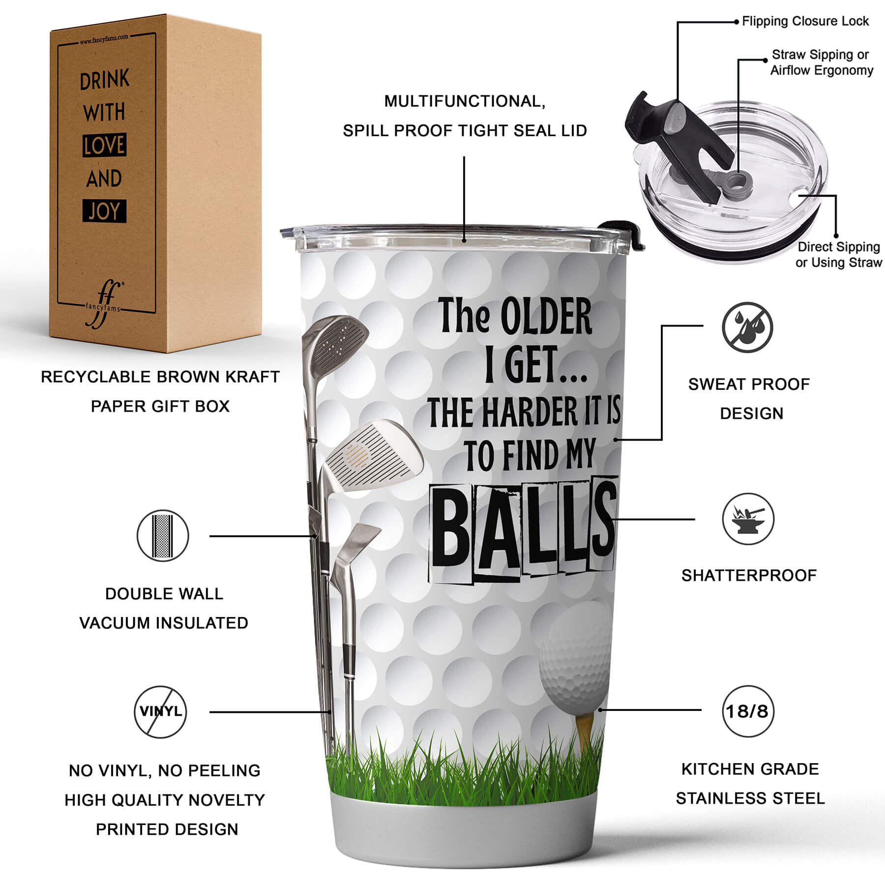 Funny Golf Gifts for Men - 20oz Stainless Steel Tumbler - fancyfams