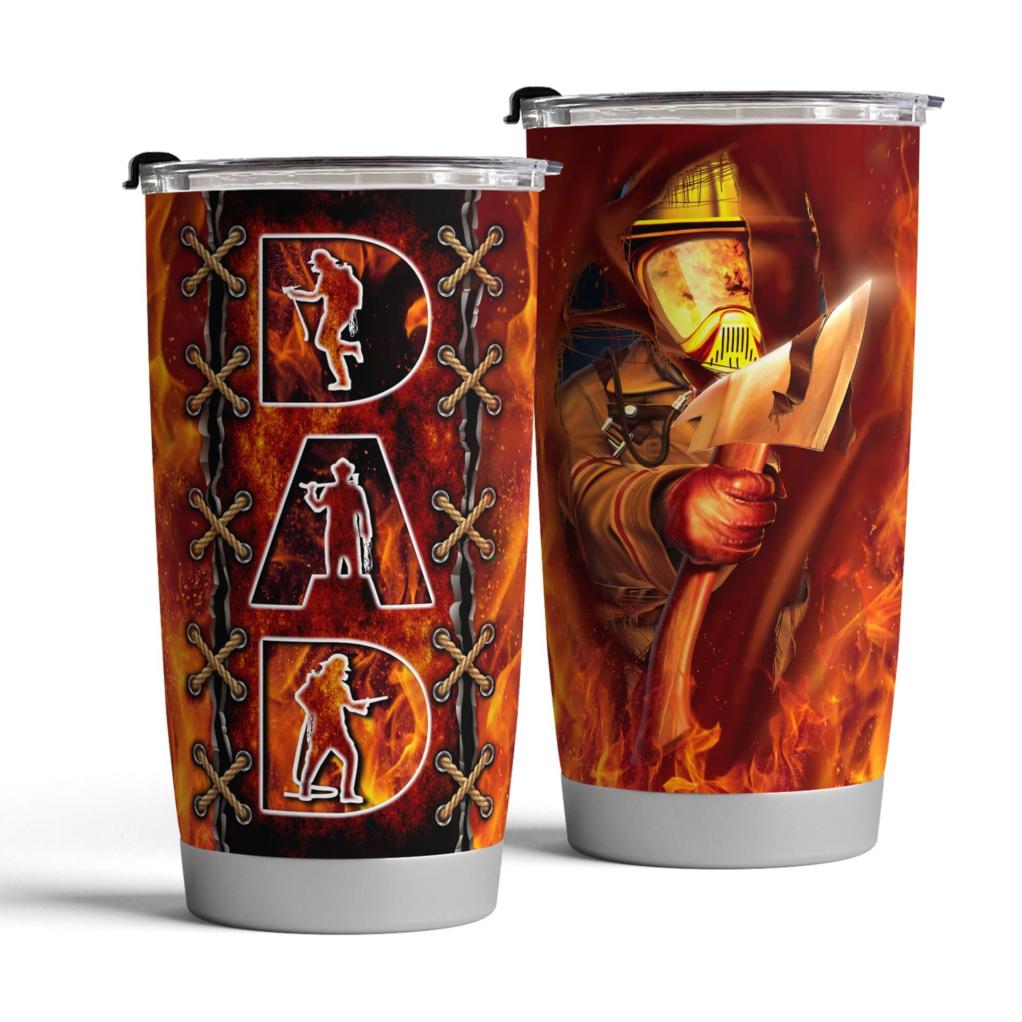 Gifts for Dad - 20 oz Firefighter Dad stainless steel tumbler - fancyfams
