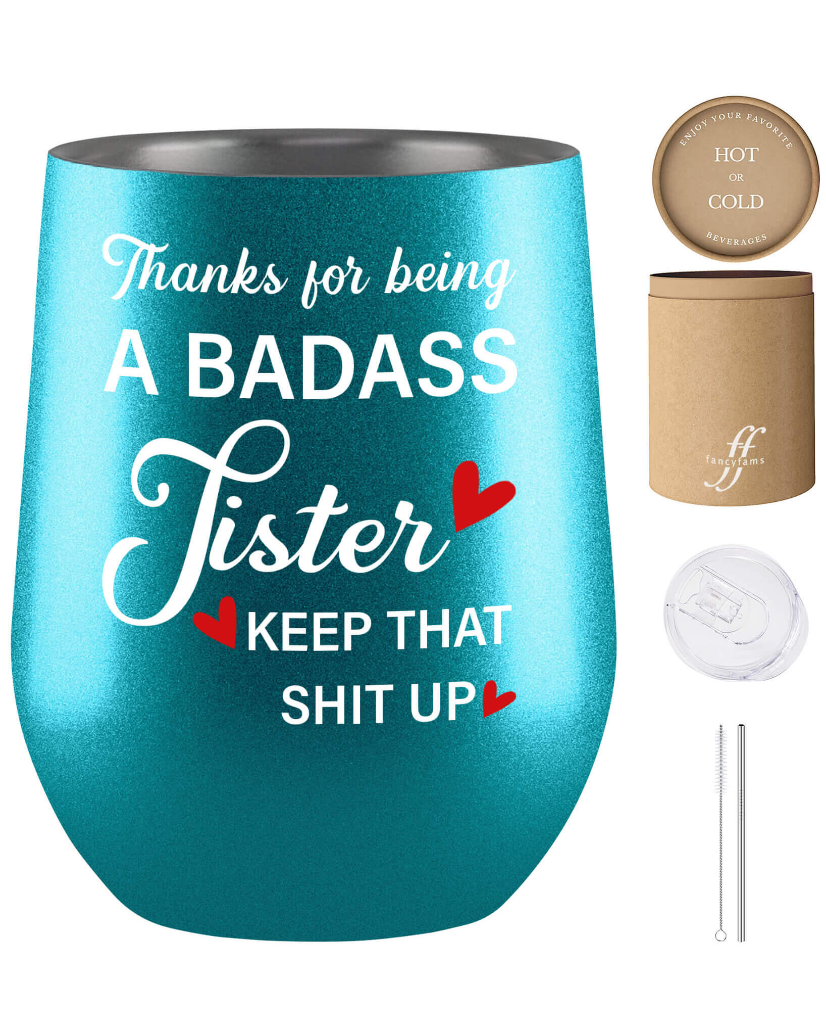 Sibling Tribute Tumbler: 'Thanks for Being a Badass Sister' 12 oz Stainless Steel Cup from Sister or Brother - fancyfams