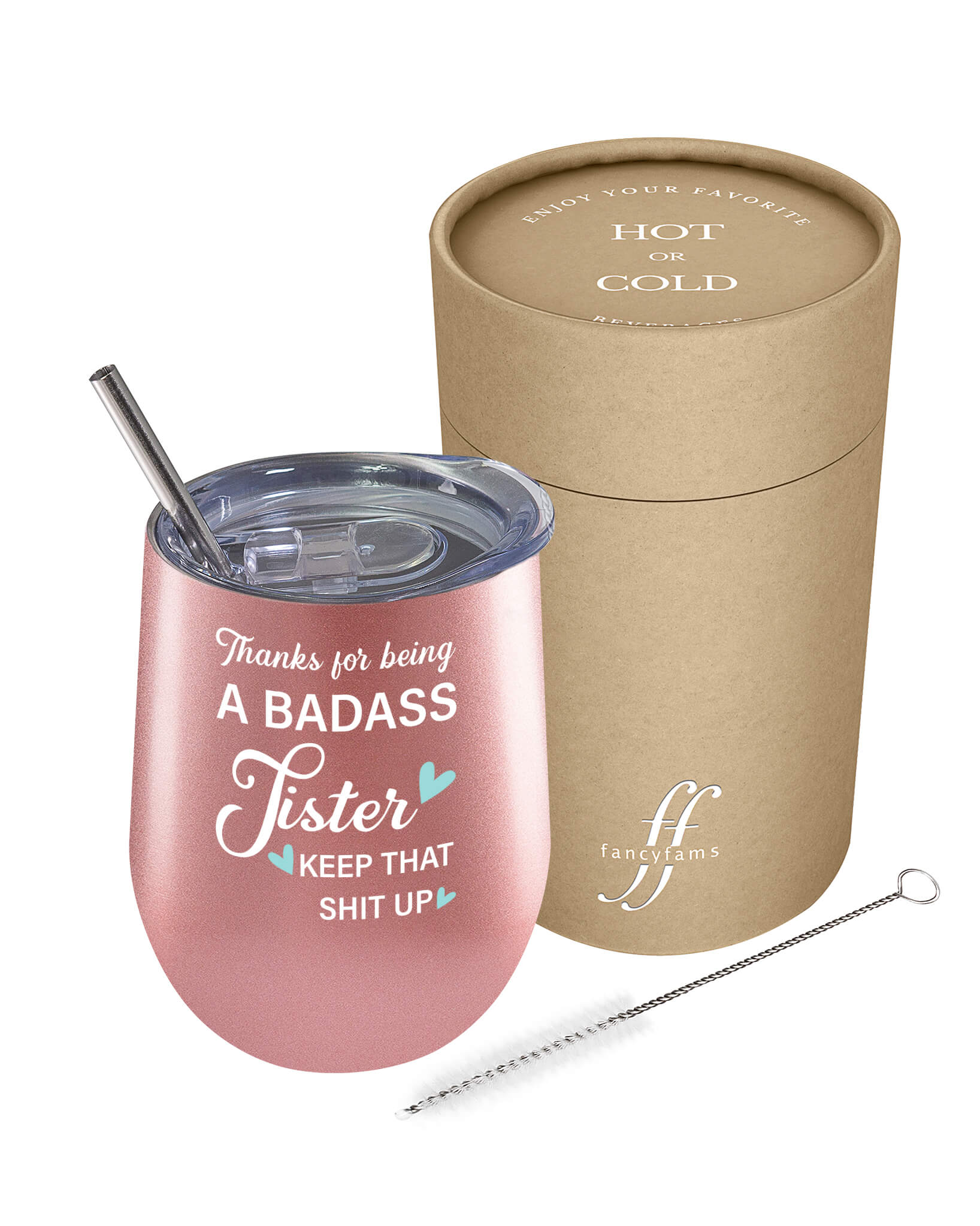 Sibling Tribute Tumbler: 'Thanks for Being a Badass Sister' 12 oz Stainless Steel Cup from Sister or Brother - fancyfams