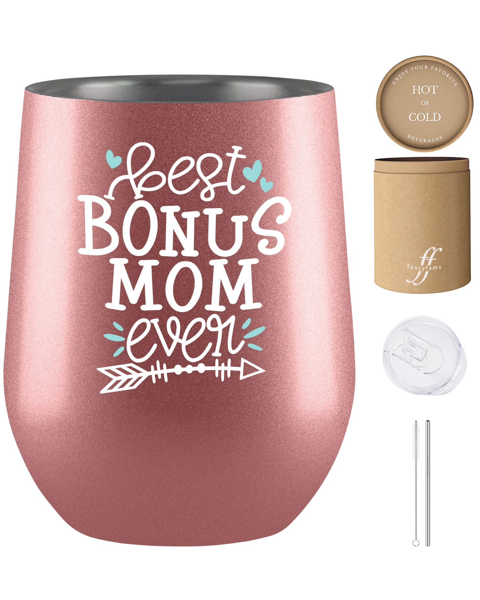 Gifts for Bonus Moms, Mothers-in-Law-12oz tumbler|Fancyfams Rose Gold
