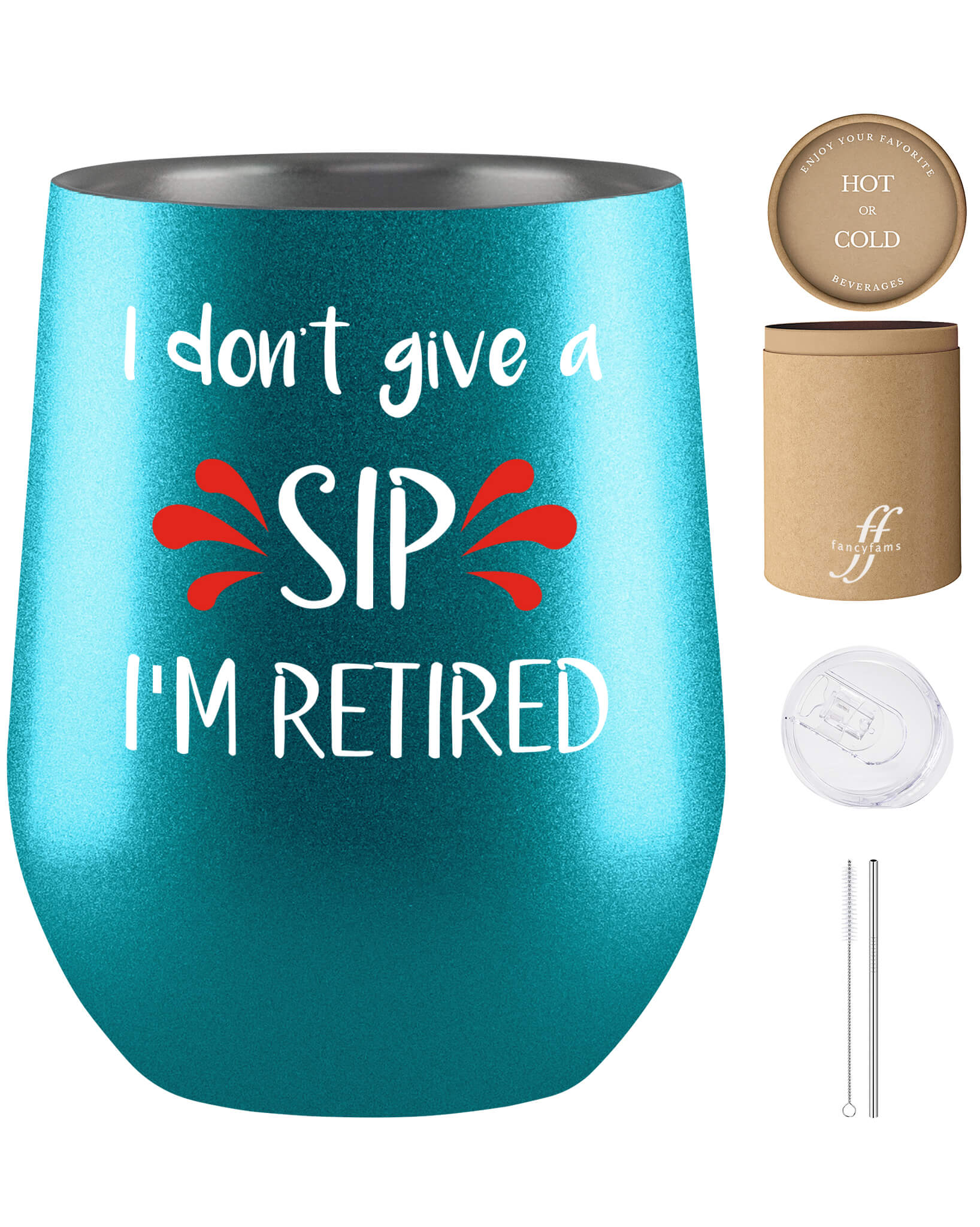 Women's Retirement Celebration Tumbler: 'I Don't Give a Sip' 12 oz Stainless Steel Cup - fancyfams